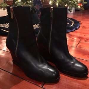 Michael Kors Black Leather Ankle Wedged Boots, 8